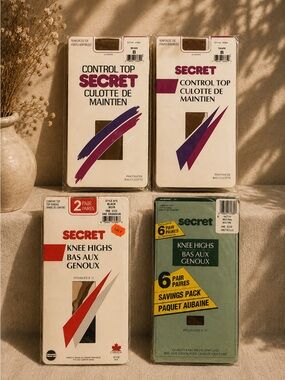 Vintage Secret Hosiery Bundle Control Top Pantyhose Knee Highs Made in Canada